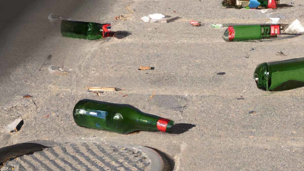 Botellas de cervezas tiradas en el suelo de la vía pública 