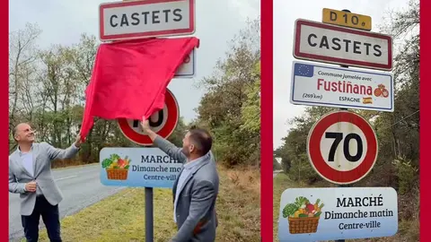Placa conmemorativa del hermanamiento entre Fustiñana y Castets