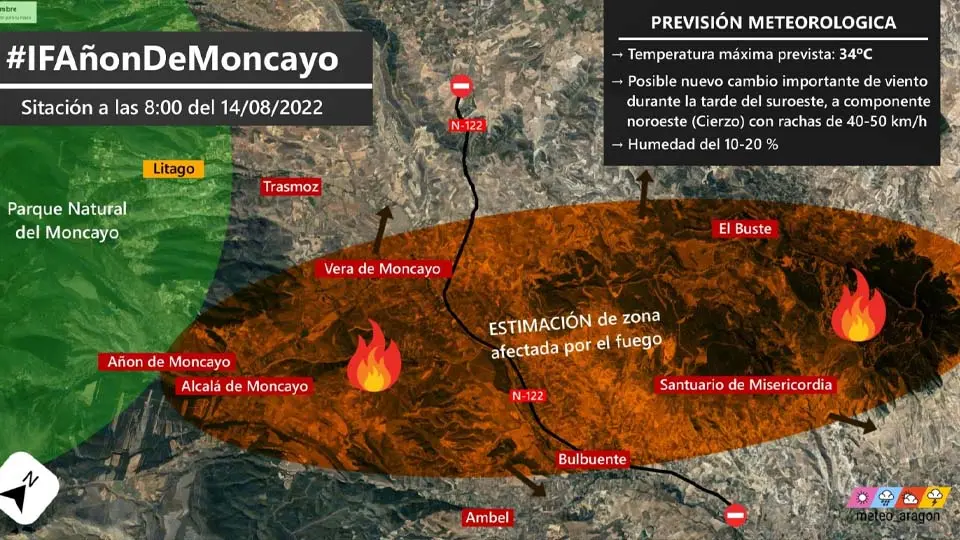 ärea afectada por el incendio en el moncayo