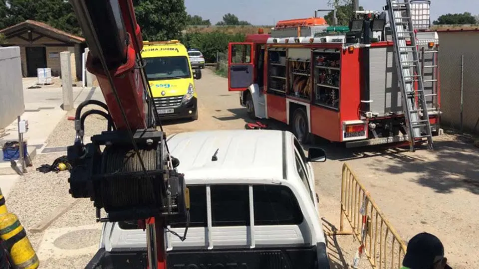 Muerte de dos trabajadores en las obras de ampliación de la depuradora de Corella en 2018. Foto Ayuntamiento de Corella