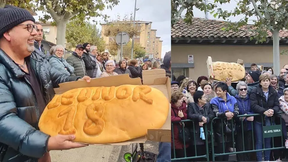 Alfonso Baigorri con la hogaza hecha para la reina en su visita a Tudela en 2023