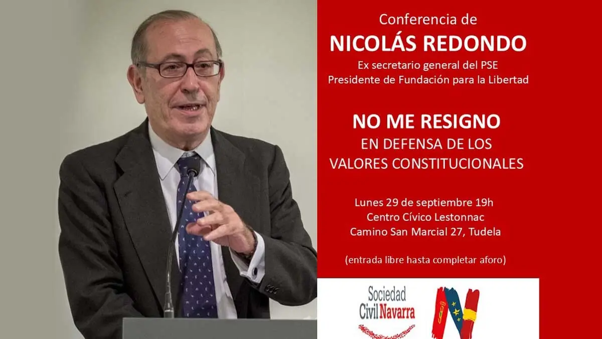 Nicolás Redondo ofrece en Tudela la conferencia No me resigno