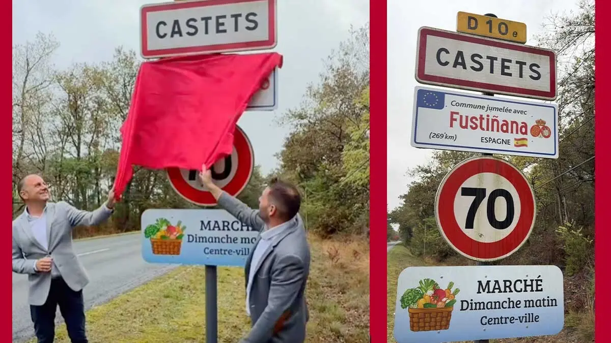 Placa conmemorativa del hermanamiento entre Fustiñana y Castets