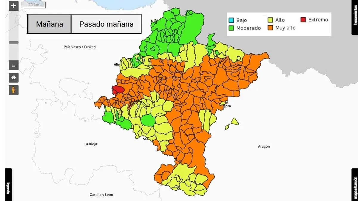 Máxima alerta en la Ribera de Navarra por riesgo muy alto de incendios forestales