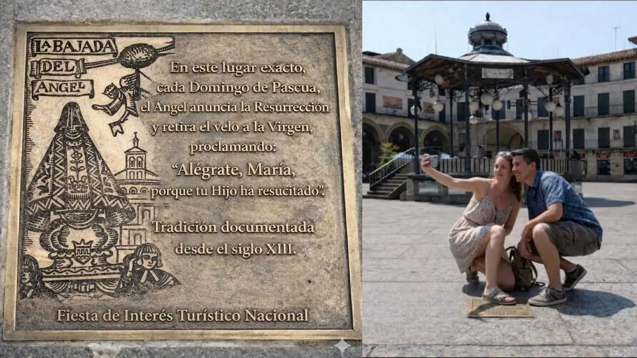 Placa conmemorativa de la Bajada del &Aacute;ngel en Tudela 2026. Recreaci&oacute;n