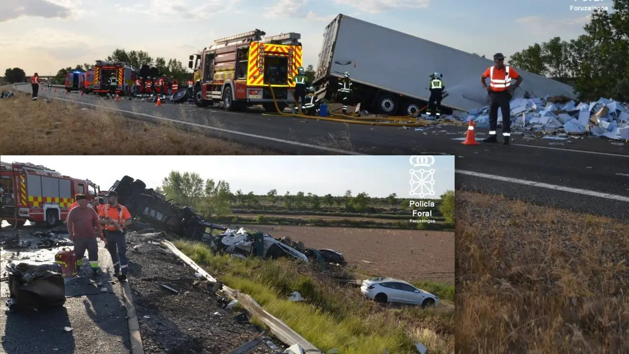 Accidente en la AP-68 a su paso por Murchante. Polic&iacute;a Foral