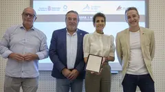 De izquierda a derecha_ el consejero Gimeno; el presidente de la Comunidad de las Bardenas Reales, Jos&eacute; Mar&iacute;a Agramonte; la Presidenta Chivite; y el director gerente de NASERTIC, Luis Campos