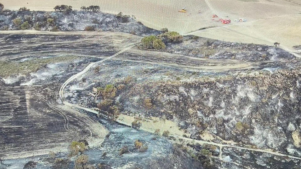 Imagenes desde Dron de ña zona cero del incendio Vedado de Eguaras. Comunidad de Bardenas Reales de Navarra