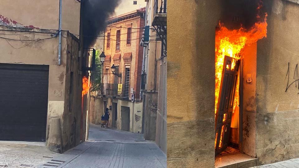 Incendio en calle portal