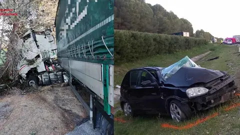 Accidente mortal en Navarra. AP15 Olite entre un cami&oacute;n articulado y un turismo