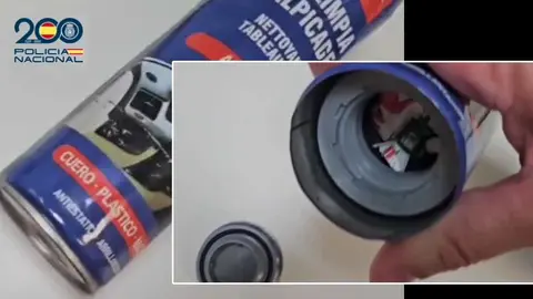 Bote de spray manipulado que contiene cocaína escondida en su interior. Policía Nacional