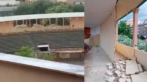 destrozos por la dana en la plaza de toros de tudela