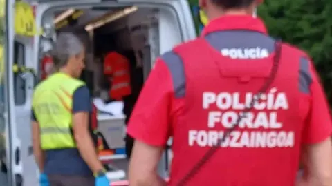 Policía Foral atendiendo un accidente vial. Foto de archivo