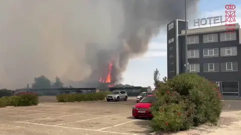 Incendio agr&iacute;cola en la A-68 a su paso por Tudela