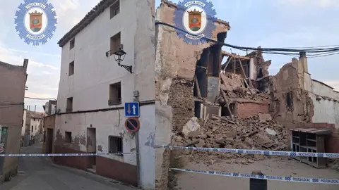 Derrumbe de un edificio abandonado. Polic&iacute;a Local de Cintru&eacute;nigo