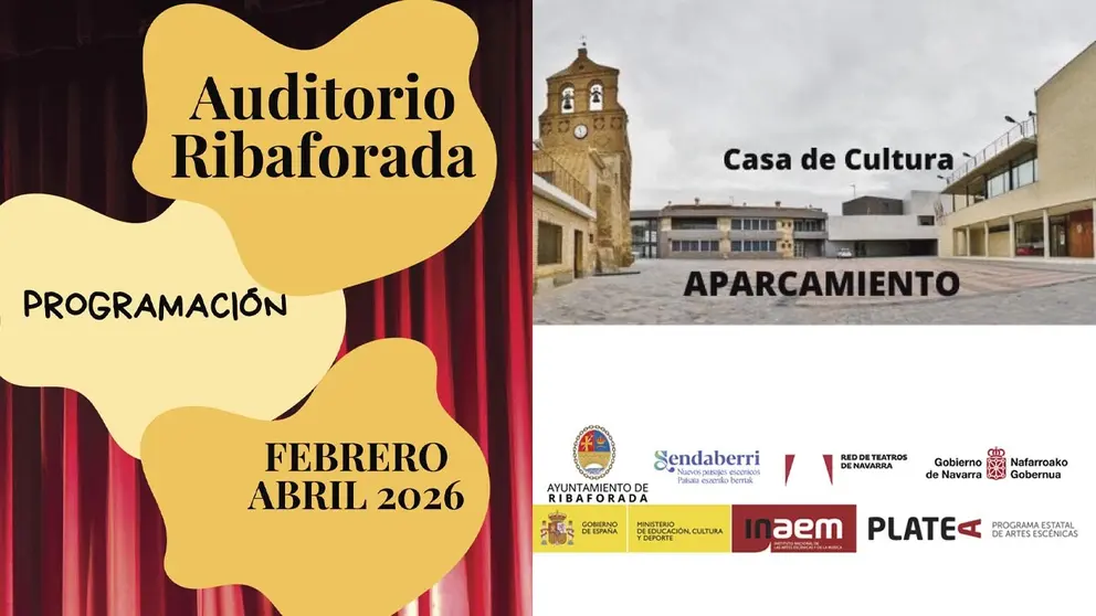 Programaci&oacute;n Auditorio de Ribaforada de febrero a abril de 2026