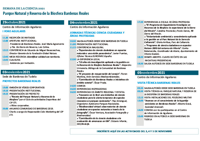 Programa SEMANA DE LA CIENCIA EN BARDENAS 2021