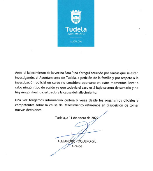 Fallecimiento Sara Pina Ayuntamiento de Tudela