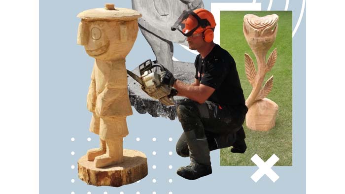 Juan Asin escultor madera con motosierra