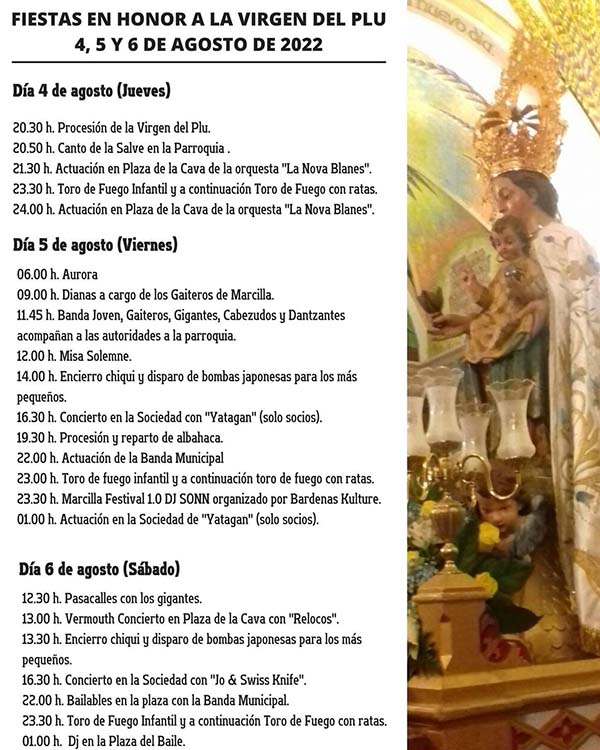 Cartel Fiestas Virgen del Plú Marcilla 2022
