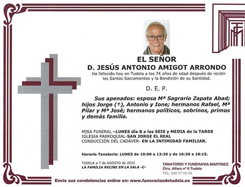 Esquela Jesús Antonio Amigot Arrondo