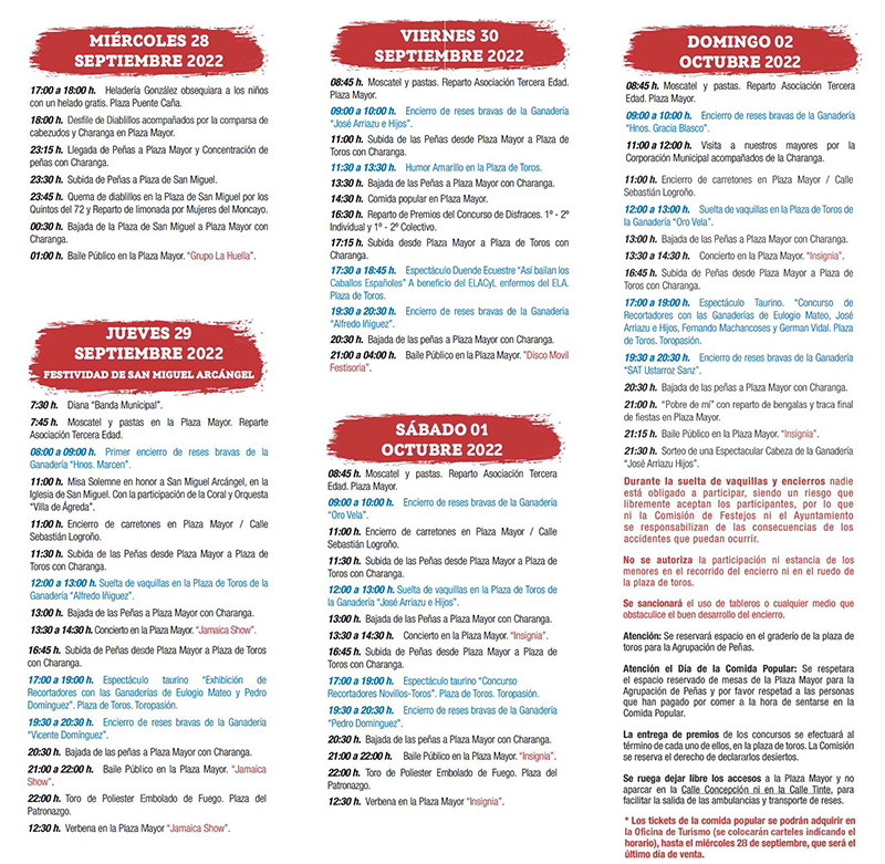 Programa de las fiestas de Ágreda 2022