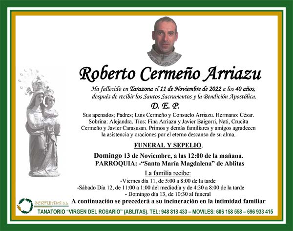 Esquela de Roberto Cermeño Arriazu