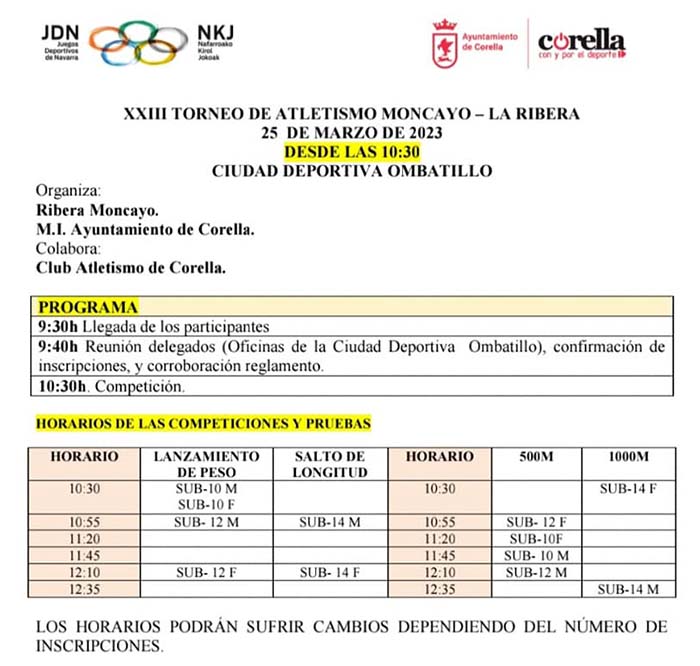 Programa Torneo Atletismo en Corella