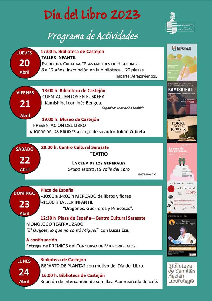 Cartel programa Dia del libro en Castejón