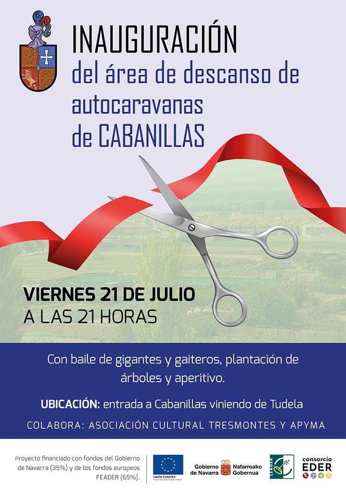 Cartel INAUGURACIÓN del área de descanso de autocaravanas de CABANILLAS