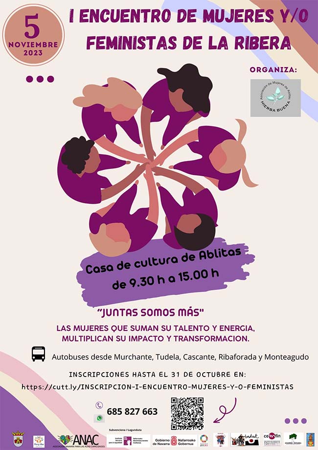 Cartel I Encuentro de Mujeres y o feministas de La Ribera Ablitas 2023