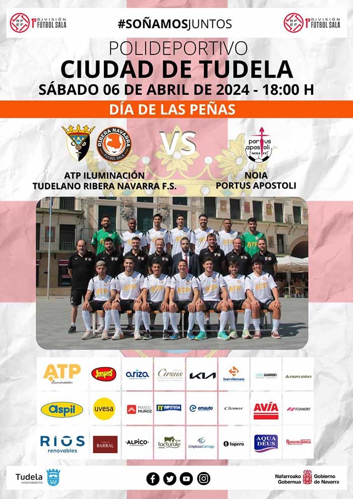Cartel Partido futbol sala del 6 de abril en Tudela