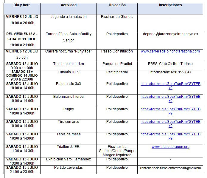 Programa del Día del Deporte en Tarazona