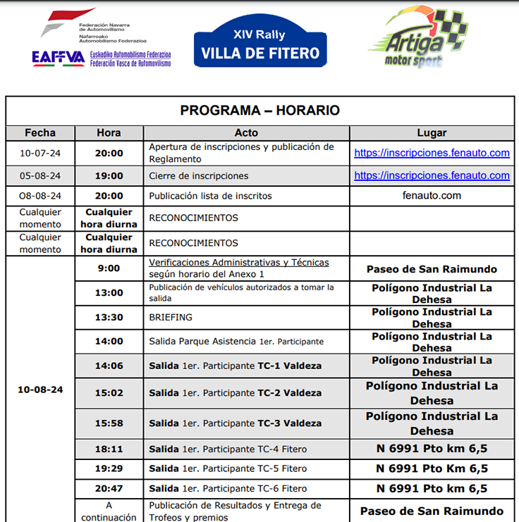 PROGRAMA RALLY FITERO 2024