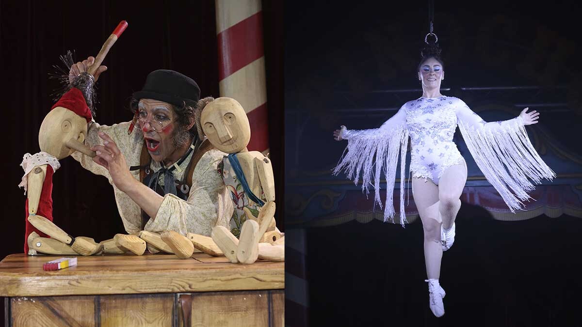 Distintos momentos del espectáculo del Circo de Pinoche en Tudela