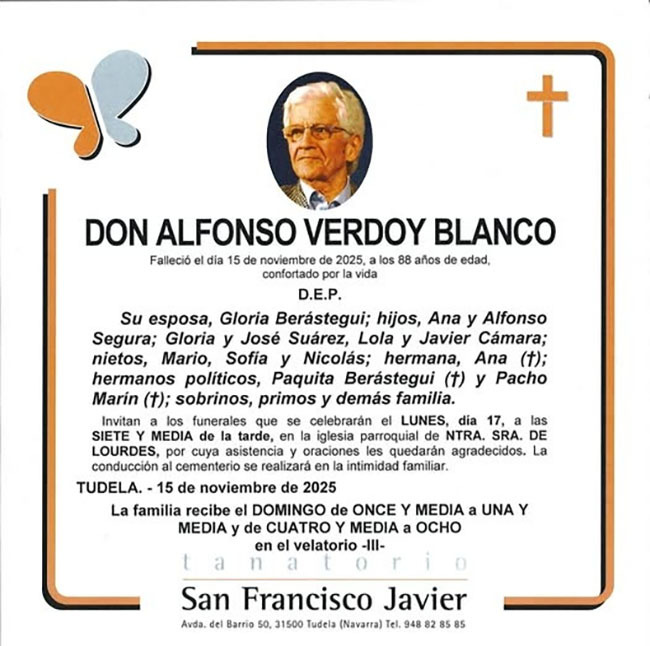 Esquela del falleciemiento de Alfonso Verdoy 15-11-2025